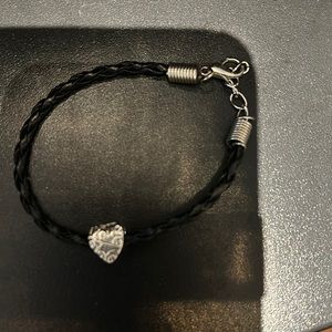 Black Leather Bracelet with Heart Charm